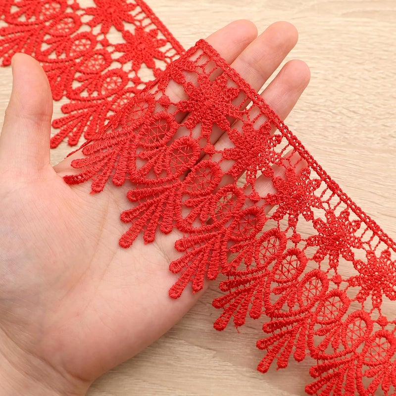 GXTIZAS Red Lace Trim 5 Yards Wide Venise Lace Ribbon Embroidered Edge Trim for Sewing Crafts Pillow Case - Image 4